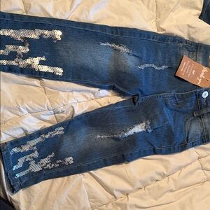 Stylish Blue Jeans with Silver Sequin Accents